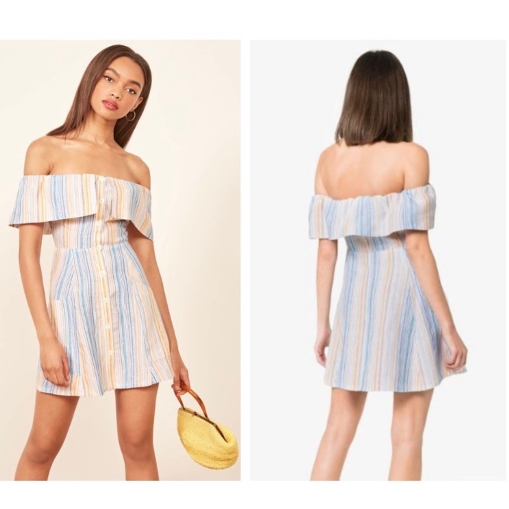 Reformation Landy Off the Shoulder Linen Mini dress Size 0